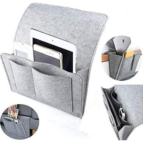 Betttablett aus Filz, Aufbewahrungstasche aus Filz für den Nachttisch, Hänge-Nachttischtasche, Schlafsofa-Aufbewahrung für Bücher, Zeitschriften, Spielzeug, Handy. (Dunkelgrau, S (27 x 22 x 7 cm))