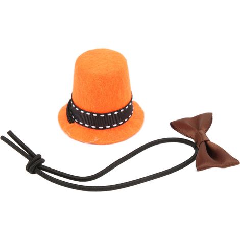 Chapeau et nœud papillon ajustables pour petits animaux (lézards, hamsters, hamsters), couleur orange. (1/5)