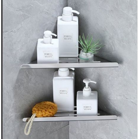 Étagère Murale Salle De Bain - Acier Inoxydable - Sans Perçage - Angle Ou Mur Plat - 1 Pièce (1/3)