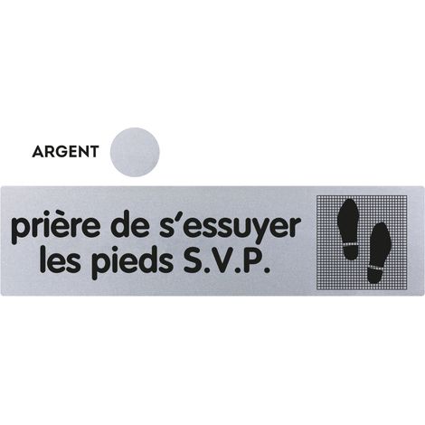 Plaque de porte Prière de s'essuyer les pieds - Classique argent 170x45mm - 4320939