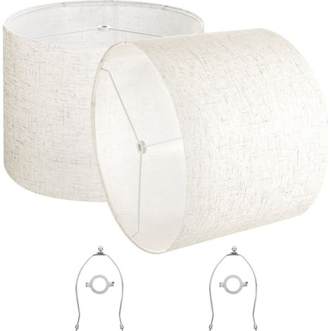 Abat-jour tambour, 2 pcs, 400 x 400 x 300 mm, grand abat-jour de remplacement avec harpe, housse de rechange pour lampes de table, lampadaires et suspensions, assemblage facile, lin clair (1/5)