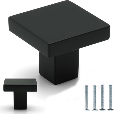 Beyamis Poignée de porte carrée noire mate, poignée de tiroir en alliage de zinc de 30 mm, noire, lot de 10