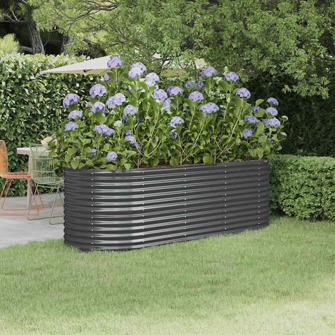 Lit surélevé de jardin ovale jardinière en acier galvanisé anthracite 224 x 80 x 68 cm - PANGIVO (1/5)