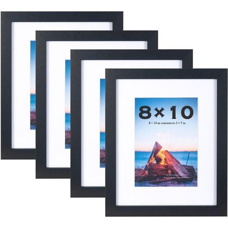 Bilderrahmen Set 4 Stück Schwarz Holz 20,3x25,4 cm mit Passepartout für Wand & Tisch (1/5)