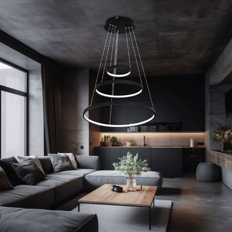Hängeleuchte Wohnzimmer LED Pendelleuchte Ring Hängelampe Esstisch dimmbar höhenverstellbar, schwarz, 1x LED 1x 57 Watt 1x 2200 lm, DxH 51x120 cm