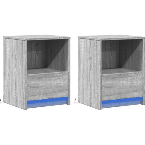Set di 2 comodini con cassetto e LED in derivati del legno grigio DEC032866