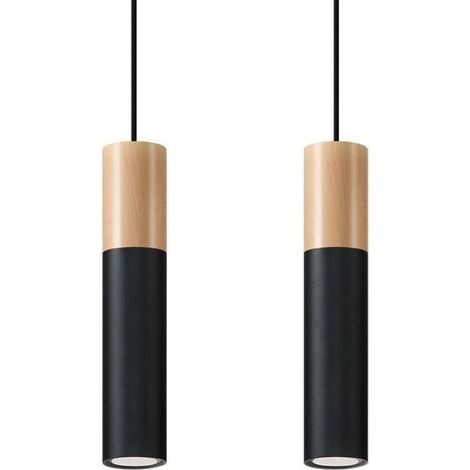 Suspension 2 Lampes Bois pour Ampoule GU10 - Noir - SILUMEN (1/5)