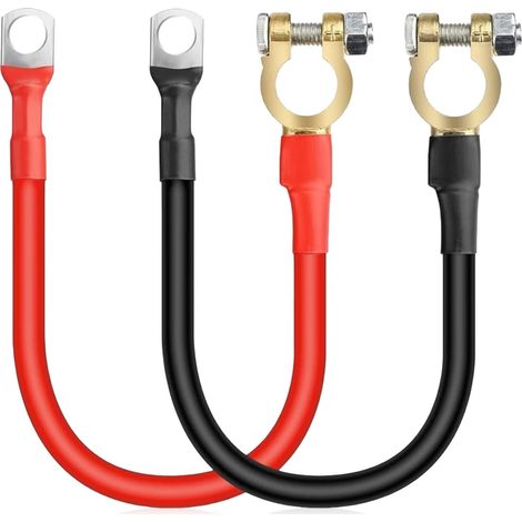 Lot de 2 câbles de batterie de 50 cm 16 mm² : câble onduleur de batterie, câble onduleur de batterie (max. 100 A) avec bornes de batterie, cuivre étamé rouge + noir pour applications (1/5)