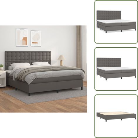 Boxspringbett mit Matratze Grau 200x200 cm Kunstleder - Boxspringbett - Betten - Doppelbett - Kunstlederbett - Graues Bett (1/5)