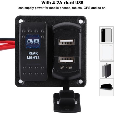 2-Positionen-Bedienfeld (12 V–24 V) mit digitalem Voltmeter mit USB-Anzeige und 5-poliger Doppellampen-Kombinationstafel (1/5)