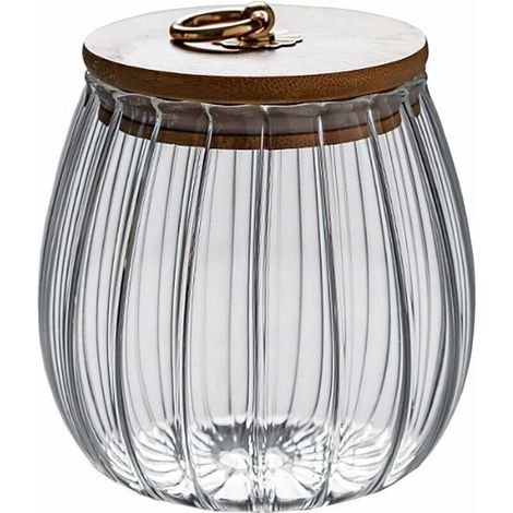Pot en verre transparent de 750 ml avec couvercle hermétique en bois d'acacia pour café, thé, épices, sucre, biscuits, noix--TRIMEC (1/4)