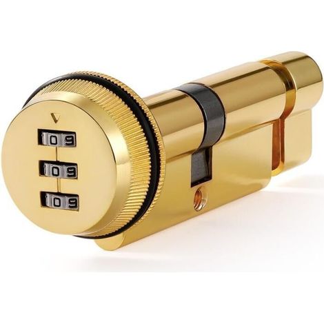 70 mm (35/35T) Pvd Gold Serrure à cylindre européen à bouton tournant, anti-bumping et, haute sécurité pour portes composites en bois et PVC, serrure à came combinée.