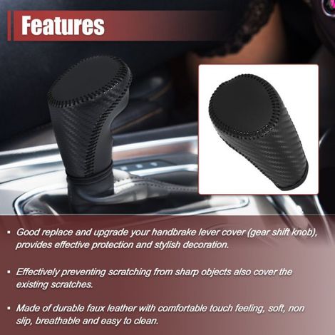 Housse de pommeau de levier de vitesse Voiture Auto Vitesses Pommeau Couverture Protecteur Noir Motif Carbone Fibre (1/5)