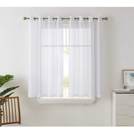 Rideau en tulle translucide avec œillets, 2 panneaux (134 cm x 160 cm, blanc) (1/5)