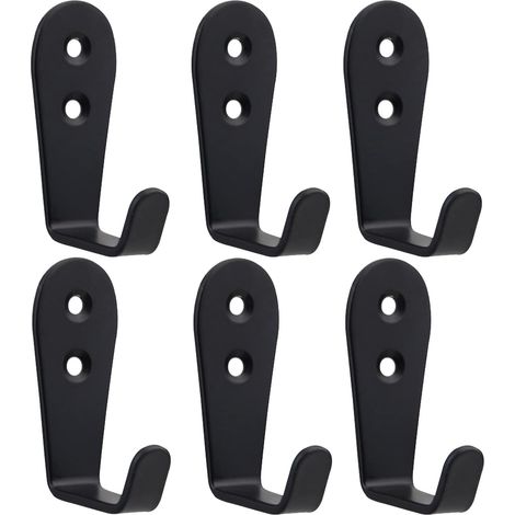 6 ganchos de pared de acero inoxidable negro, en forma de L, de alta resistencia, para entrada, cocina, baño y garaje. (1/5)