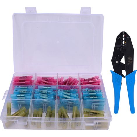 Ortviai Connecteurs Électriques à Sertir avec Gaine Thermorétractable + Pince à Sertir – Kit 200 Pièces (Rouge, Bleu, Jaune) (1/5)