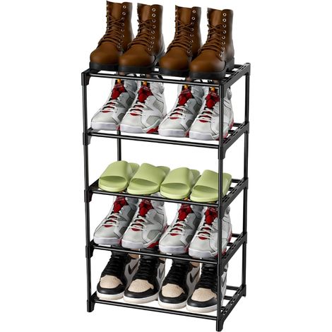 Étagère à Chaussures 5 Niveaux, Empilable Meuble Chaussure en Métal, Meuble de Rangement Chaussure, Porte Chaussures pour Entrée, Salon, Chambre, Dressing, Couloir (Noir) (1/5)