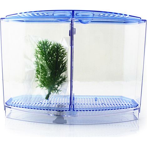Mini acuario para peces betta, criadero de peces, caja de aislamiento de acrílico para oficina y hogar (azul doble)