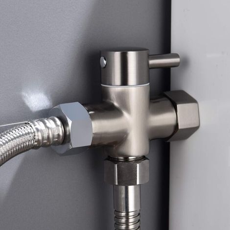 3-Wege-Absperrventil aus massivem Messing, 3/8"-12/17" T-Adapter, Umstellventil für WC, verchromt, DSF007D (1/5)