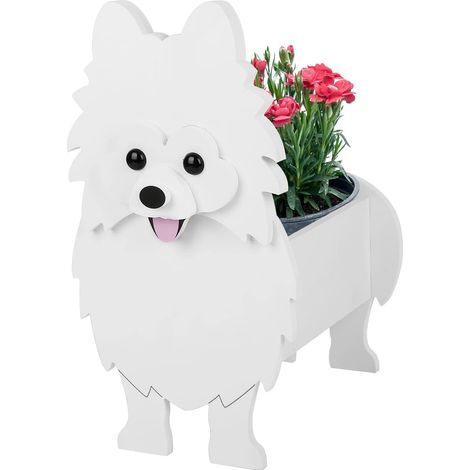 Planta en maceta con forma de mascota - Decoración de jardín y hogar - Adornos para patio - Con forma de animal - Macetas con forma de diferentes razas de perros (Pomerania) (1/5)