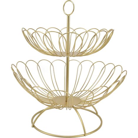 Corbeille à Fruits Moderne 2 Étage Design Nordique Géométrique Démontable Doré pour Décoration d'Intérieur (1/5)