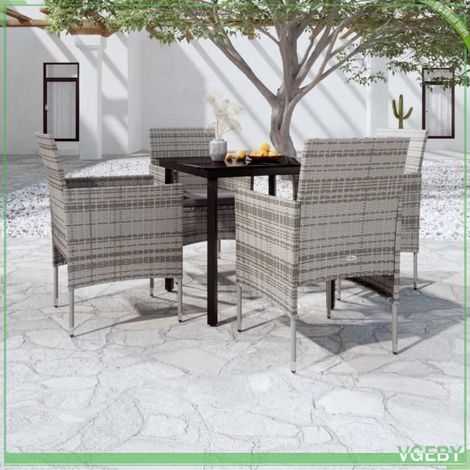Ensemble à manger de jardin - FAFEICY - 3099288 - 5 pièces - Gris/Noir - Résine tressée, table 80x80 cm (1/5)