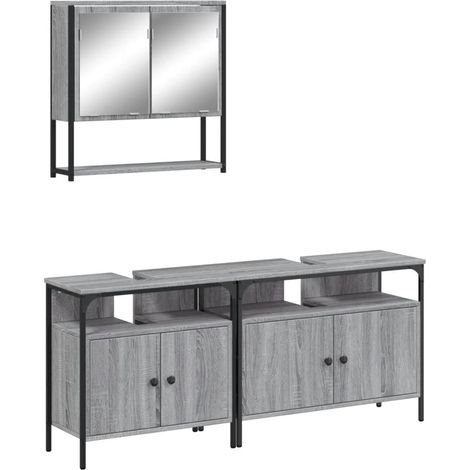 Maison Exclusive - 3-tlg. Badmöbel-Set Grau Sonoma Holzwerkstoff
