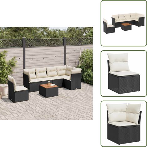 7-tlg. Garten-Sofagarnitur mit Kissen Schwarz Poly Rattan - Gartenmöbel Set - PE-Rattan Möbel - Outdoor Sofa - Esstisch - Lounge Set (1/5)