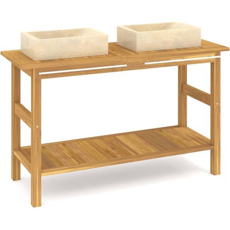 Maison Exclusive - Waschtisch mit Creme Marmorbecken Massivholz T (1/5)