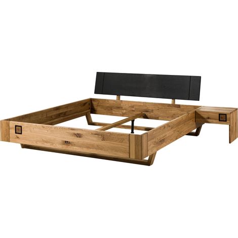 Lit en bois de Chêne sauvage avec table de nuit droite 160x200 naturel huilé / laqué  KITZBÜHEL 145