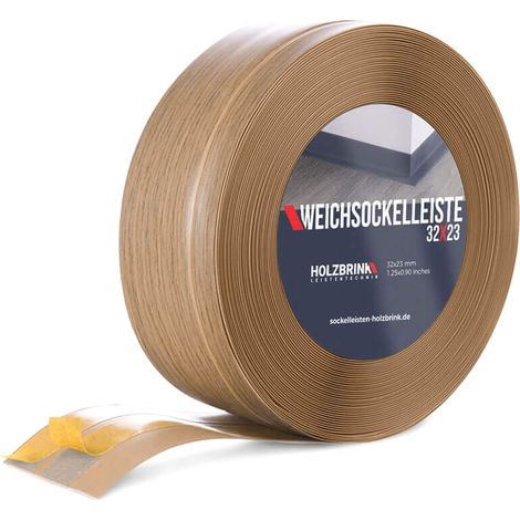 HOLZBRINK Weichsockelleiste selbstklebend PVC 32x23mm, 5 m Küchenleiste Arbeitsplatte Abschlussleiste selbstklebend für Badezimmer Farbe: Eiche Hell
