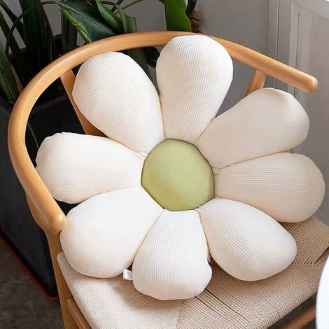 60cm Flower Floor Cushion, Flower Shape Cushion, Sunflower Cushion, Chair Cushion, Large Cushion for Home Decor, Gifts for Kids, Girls and Women (White and Green Daisies, 60 x 60 cm) (1/4)