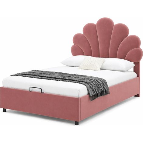 Lit Coffre Lit Simple 90×200 cm avec Tête de Lit Réglable et Rangement Hydraulique, sans Matelas, Rose (1/5)