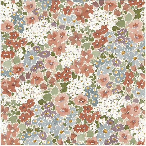 Floral Garden Wallpaper Beige Neutral Purple Green Red Blue Natural Grandeco (1/4)