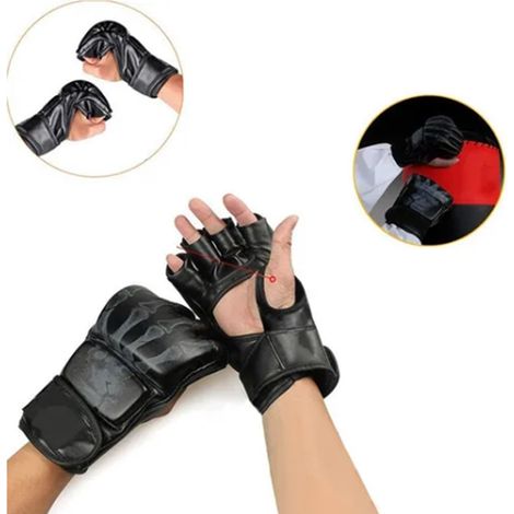 Gants d'entraînement mi-doigts en cuir synthétique pour boxe et sac de frappe (1/5)