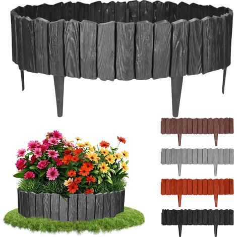 Bordure de parterres Aspect Bois - 2,4 m - Bordure de pelouse - Bordure de Jardin (noir) (1/4)