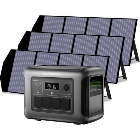 ALLPOWERS R1500 LITE Tragbare Powerstation mit 3 x 140W Solarpanel, 1056Wh LiFePO4 Batterie mit 1600W AC Ausgang Solargenerator, 40 Mins Schnellladung Generatoren für Outdoor, Off-Grid, RV, Notfall