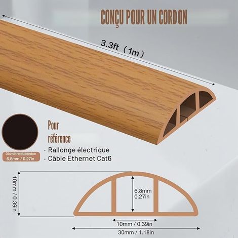 Passe Cable Sol Cache Fil Électrique Auto-Adhésif 1M - Petit Canal de Câble Flexible en PVC pour Bureau, Maison, Concert - Protection des Fils et Prévention des Trébuchements (1/4)