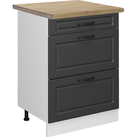 Meuble cuisine R-Line, Anthracite campagne, 60 cm avec tiroirs, PT Chêne, Vicco