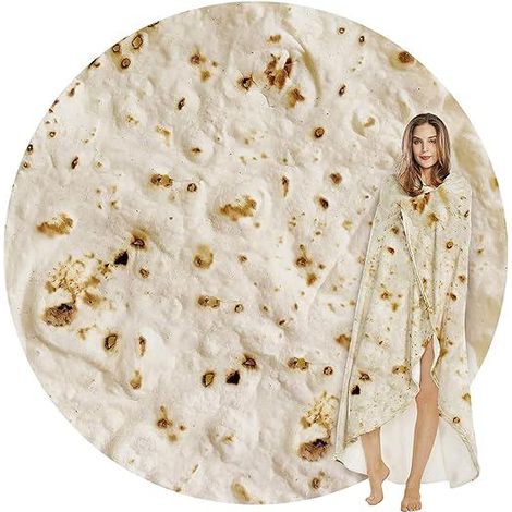 Couverture Ronde Burrito Tortilla (Motif Aléatoire), Plaid Géant Original en Forme de Wrap, Serviette Douce XXL pour Adultes et Enfants, 1,8 m de Diamètre (1/5)
