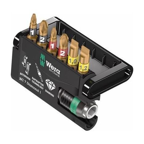 Wera Bit-Check 7 Diamond 1 05057416001 Kit inserti 7 parti Croce Pozidriv, Croce Phillips, Taglio BiTorsion (1/5)