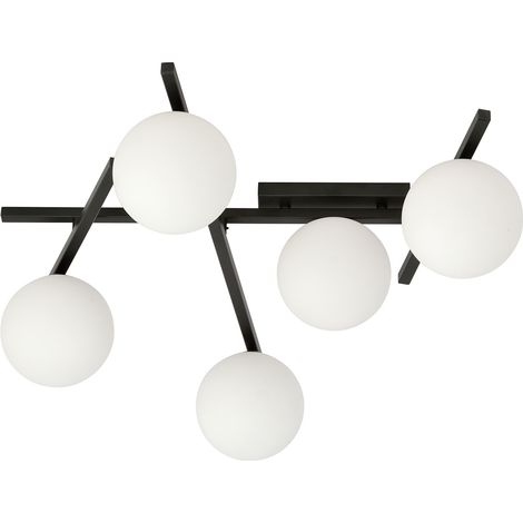 Plafoniera Moderna 5 Luci Smart In Acciaio Nero Bracci Regolabili E Vetro Opale (1/5)