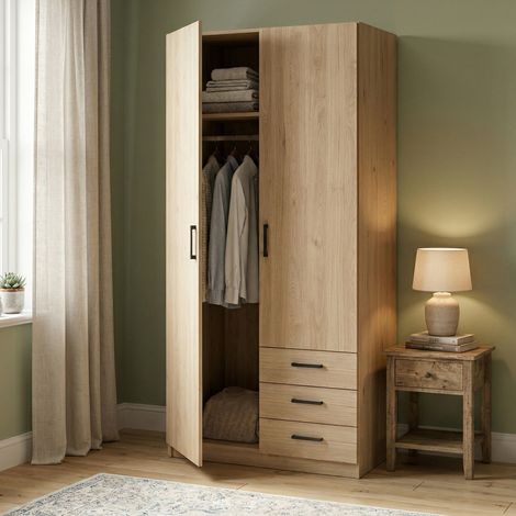 Dmora - Armario 2 puertas Sultani, Muebles de dormitorio, Vestidor, Armario de ropa, 99x50 h200 cm, Roble (1/5)