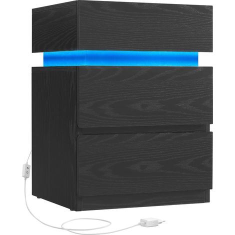 Vasagle – Table de chevet noir boisé avec bande LED multicolore – 3 tiroirs – Dimensions 35 x 40 x 55 cm – Style moderne