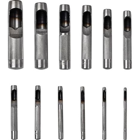 Lot de 12 outils de perforation ronds creux en acier pour cuir de 3 mm à 19 mm, outils de perforation pour bracelets de montre, ceinture, toile, papier, plastique (1/5)