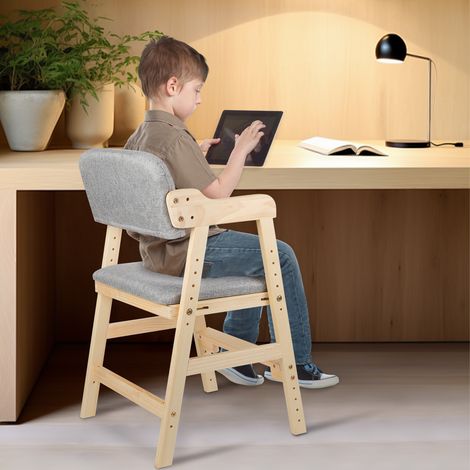 Trona de madera, trona para bebé, silla estable con 6 alturas ajustables, sillón, puericultura para bebés, niños y adultos - Gris (1/5)
