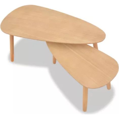 Table basse triangulaire bois clair et pieds pin massif clair Katsa - Lot de 2 (1/5)