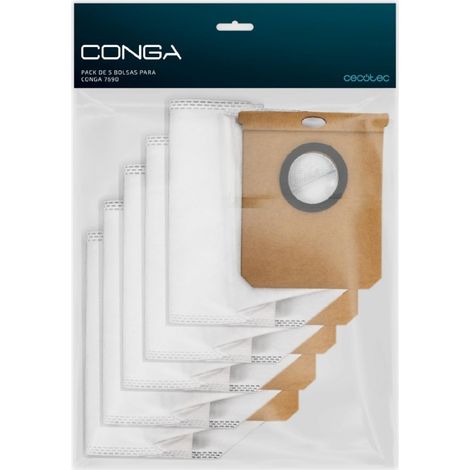 Cecotec Pack de 5 Bolsas para Base de Autovaciado de Robot Aspirador Conga 7690 Immortal MAX Home. Repuesto Original