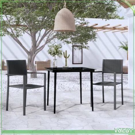Ensemble à manger de jardin - FAFEICY - Design aspect rotin tissé - Noir - Acier enduit de poudre - Table verre 80x80 cm (1/5)