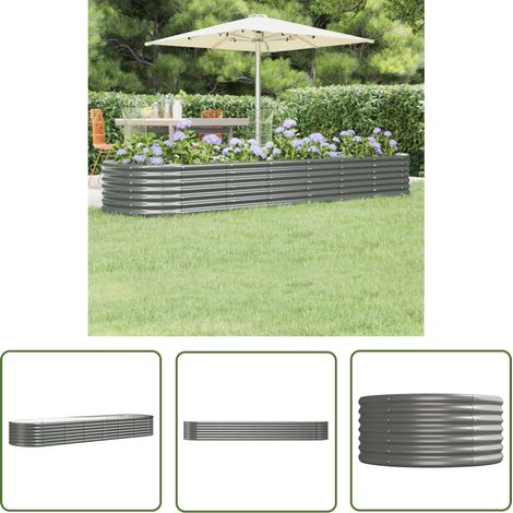The Living Store Lit surélevé de jardin Acier enduit de poudre 296x80x36 cm gris - Jardiniere Surélevée - Bac À Fleurs Extérieur - Plante Grimpante - Décoration Jardin - Pot De Fleurs Métal (1/5)